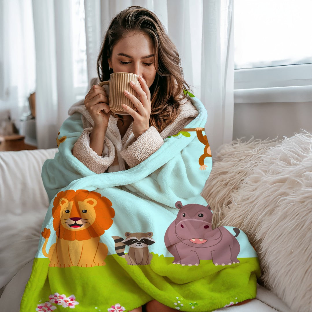 Cute Jungle Animal Sherpa Throw Blanket Kids Nursery Decor