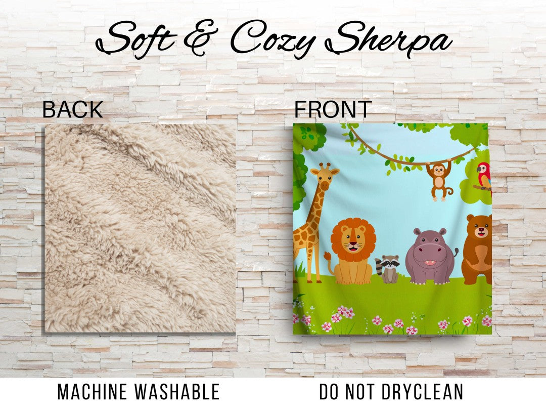 Cute Jungle Animal Sherpa Throw Blanket Kids Nursery Decor