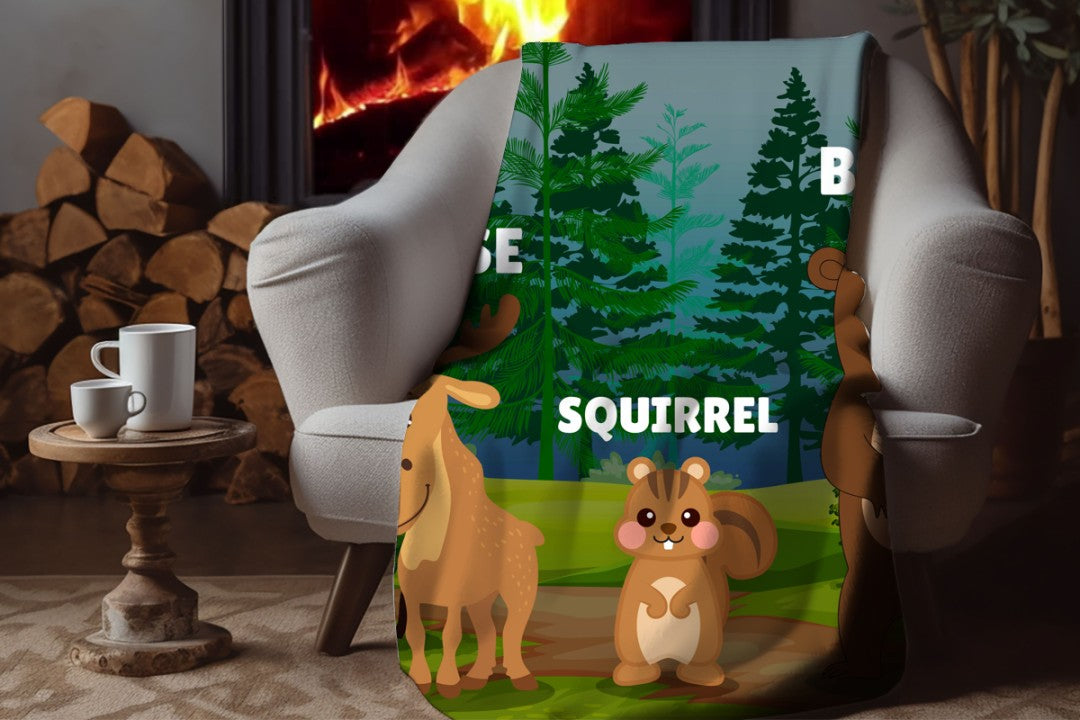 Woodland Animals Sherpa Throw Blanket Kids Nursery Decor