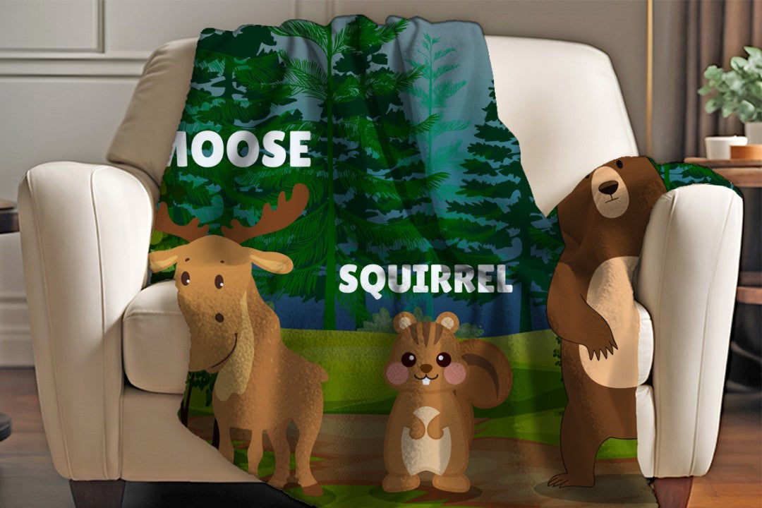 Woodland Animals Sherpa Throw Blanket Kids Nursery Decor