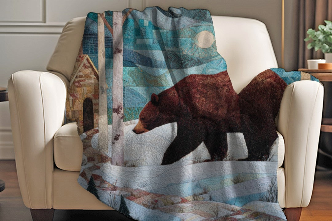 Winter Bear Sherpa Throw Blanket Woodland Cabin Decor