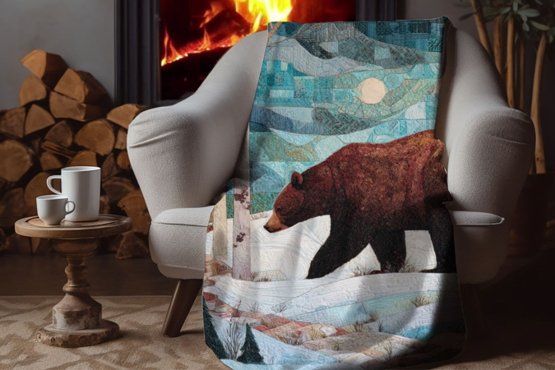 Winter Bear Sherpa Throw Blanket Woodland Cabin Decor