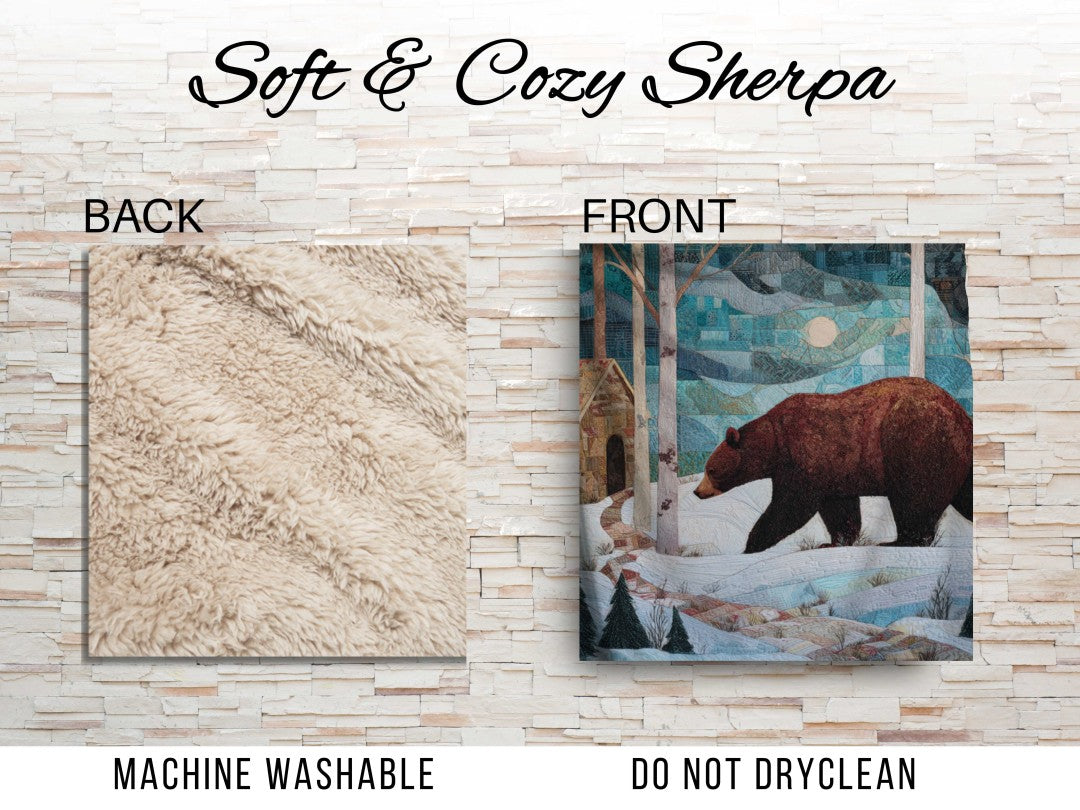 Winter Bear Sherpa Throw Blanket Woodland Cabin Decor