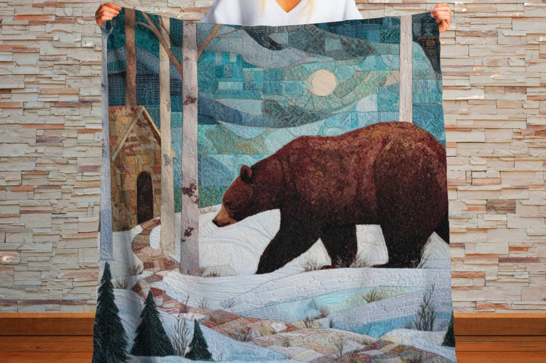 Winter Bear Sherpa Throw Blanket Woodland Cabin Decor