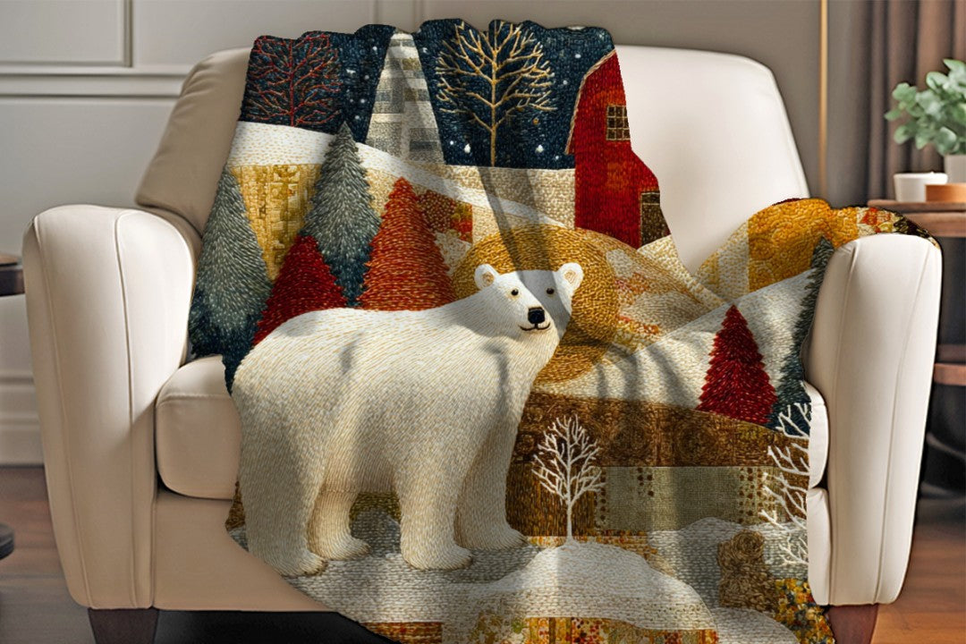 Polar Bear Sherpa Throw Blanket Winter Woodland Decor