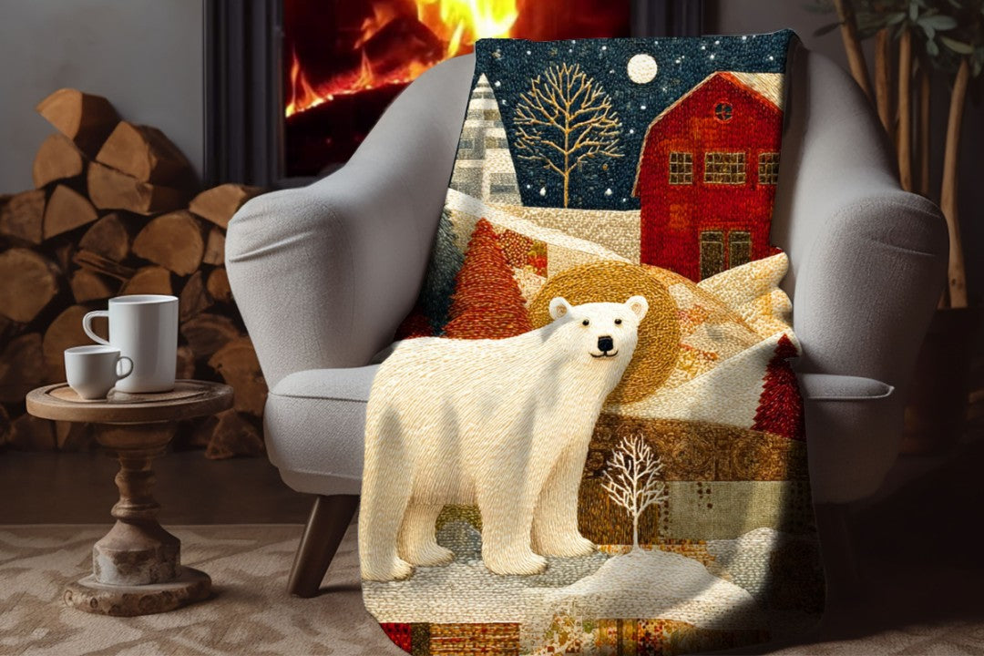 Polar Bear Sherpa Throw Blanket Winter Woodland Decor