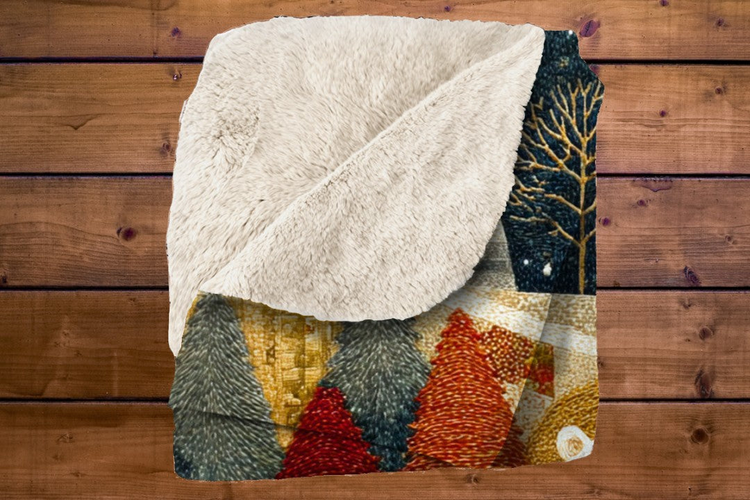Polar Bear Sherpa Throw Blanket Winter Woodland Decor