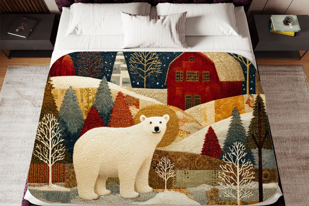 Polar Bear Sherpa Throw Blanket Winter Woodland Decor