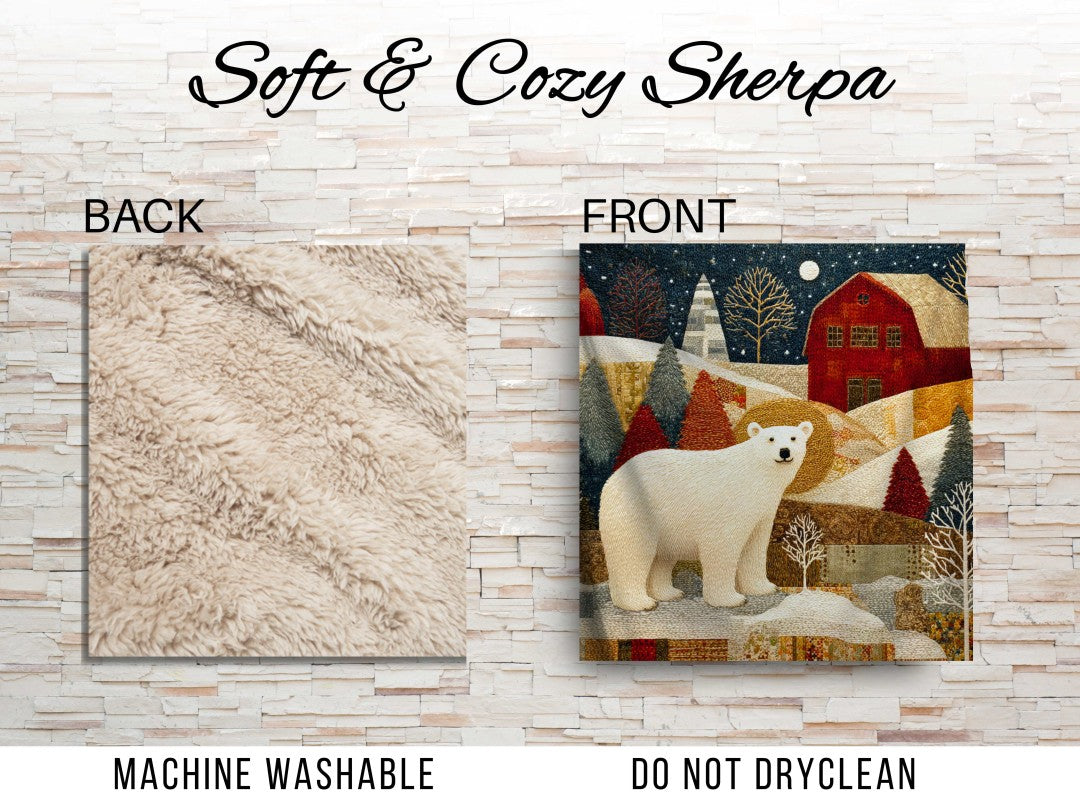Polar Bear Sherpa Throw Blanket Winter Woodland Decor