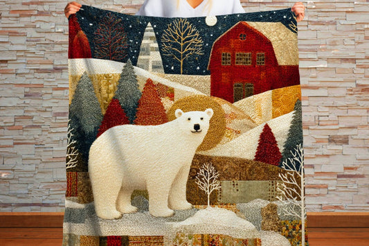 Polar Bear Sherpa Throw Blanket Winter Woodland Decor