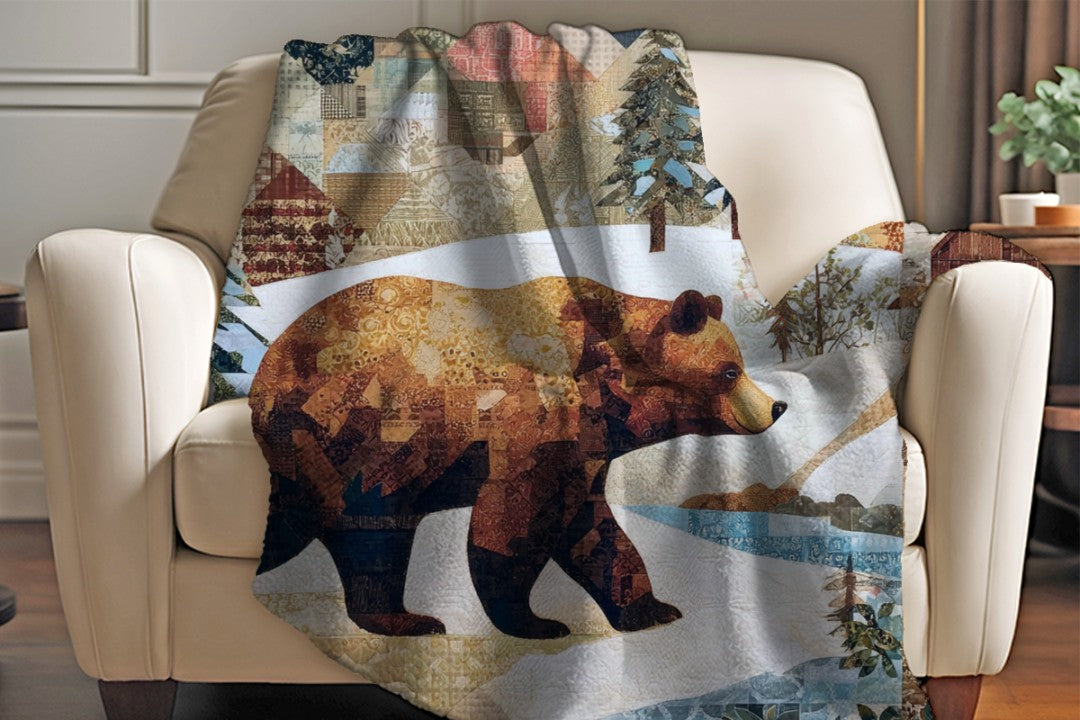 Winter Bear Sherpa Throw Blanket Woodland Cabin Decor