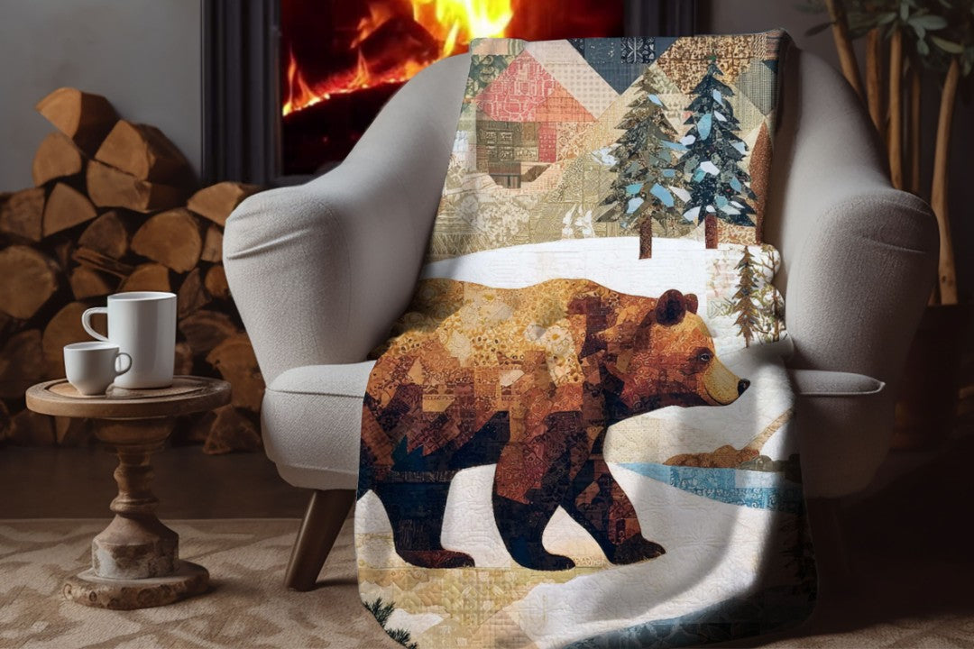 Winter Bear Sherpa Throw Blanket Woodland Cabin Decor