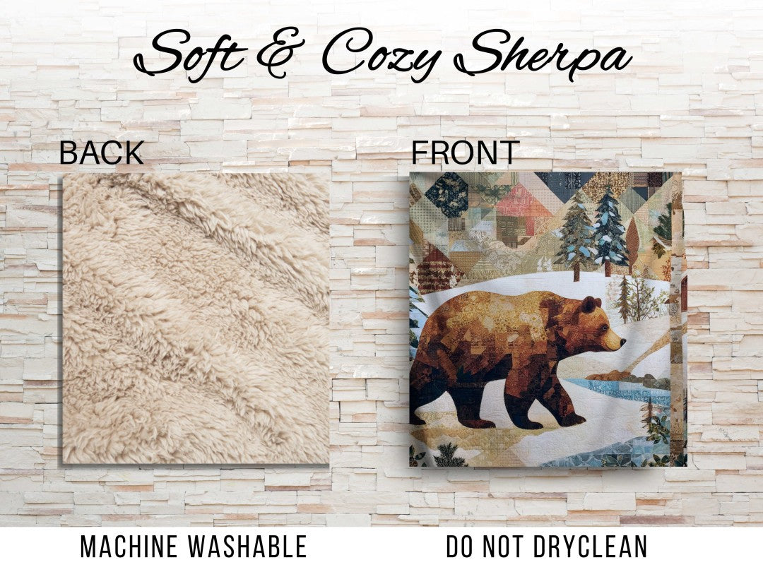 Winter Bear Sherpa Throw Blanket Woodland Cabin Decor