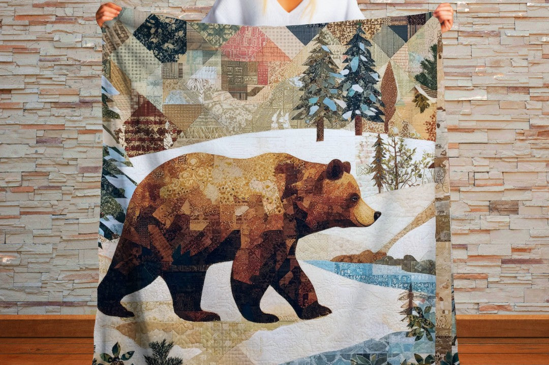 Winter Bear Sherpa Throw Blanket Woodland Cabin Decor