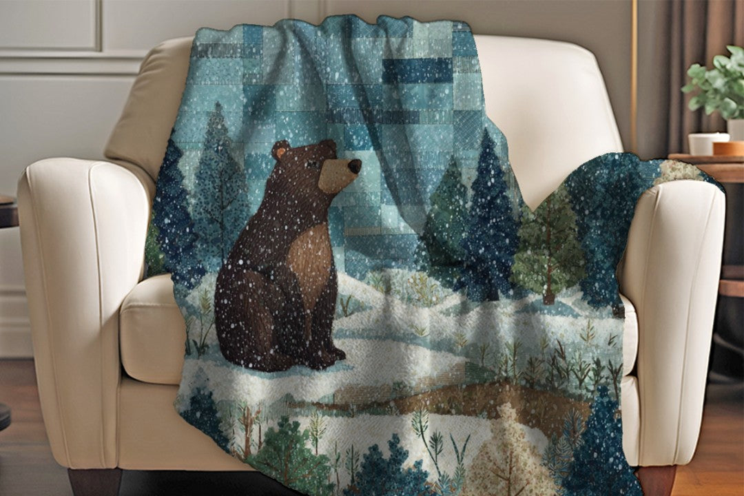 Winter Bear Sherpa Throw Blanket Woodland Cabin Decor