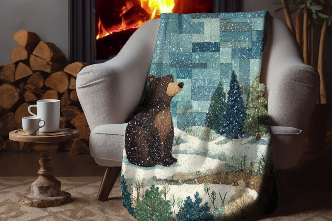Winter Bear Sherpa Throw Blanket Woodland Cabin Decor
