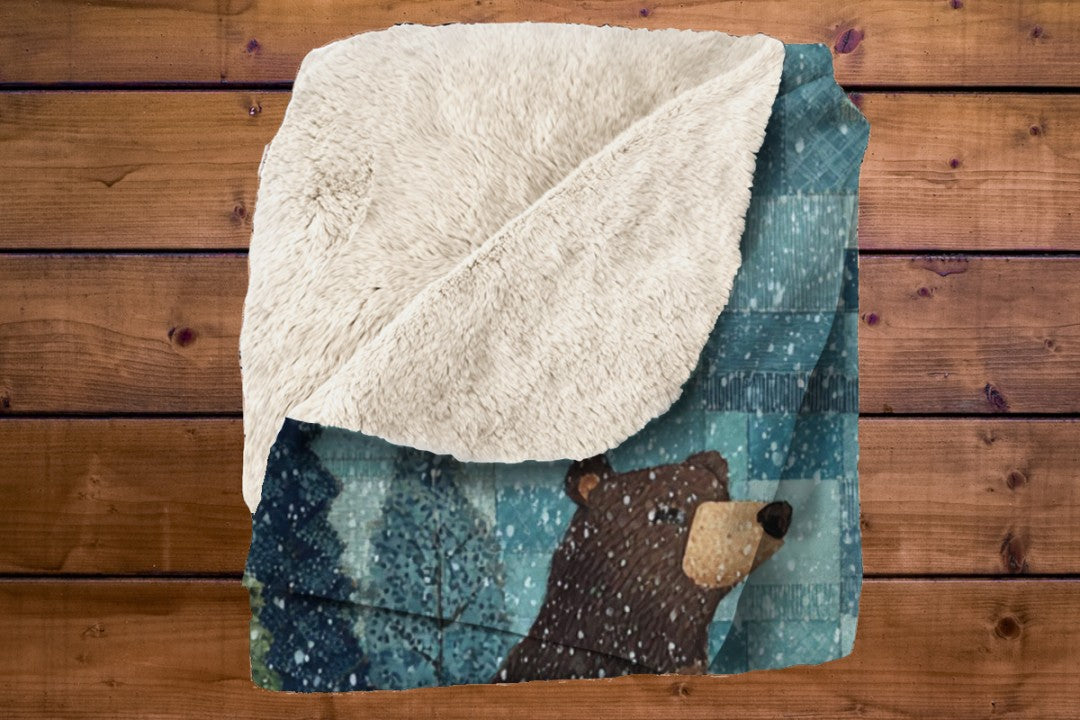 Winter Bear Sherpa Throw Blanket Woodland Cabin Decor