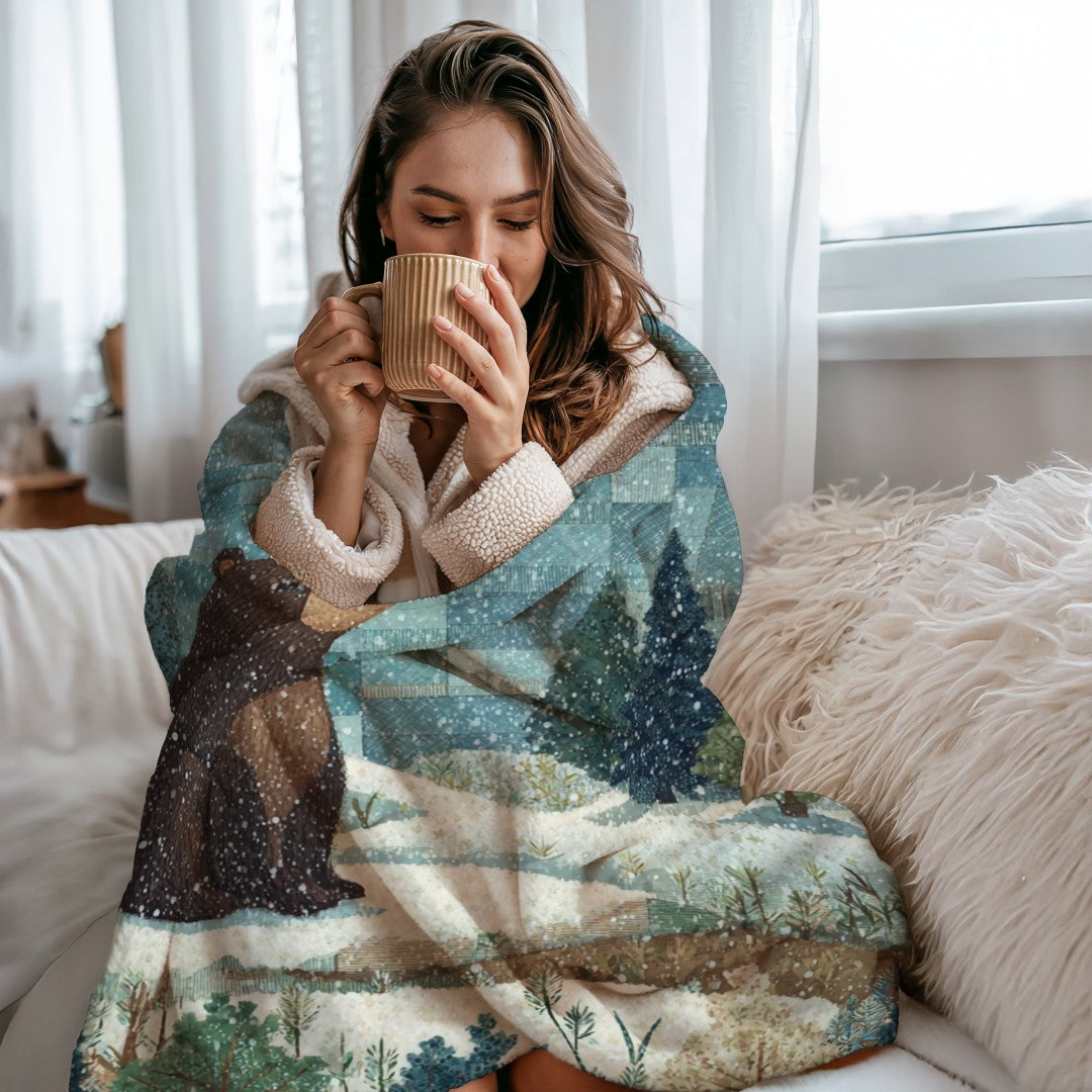 Winter Bear Sherpa Throw Blanket Woodland Cabin Decor