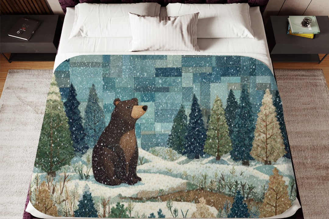 Winter Bear Sherpa Throw Blanket Woodland Cabin Decor