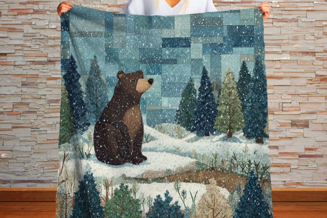 Winter Bear Sherpa Throw Blanket Woodland Cabin Decor