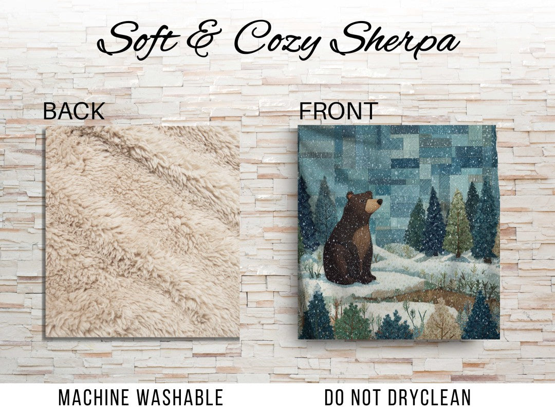 Winter Bear Sherpa Throw Blanket Woodland Cabin Decor