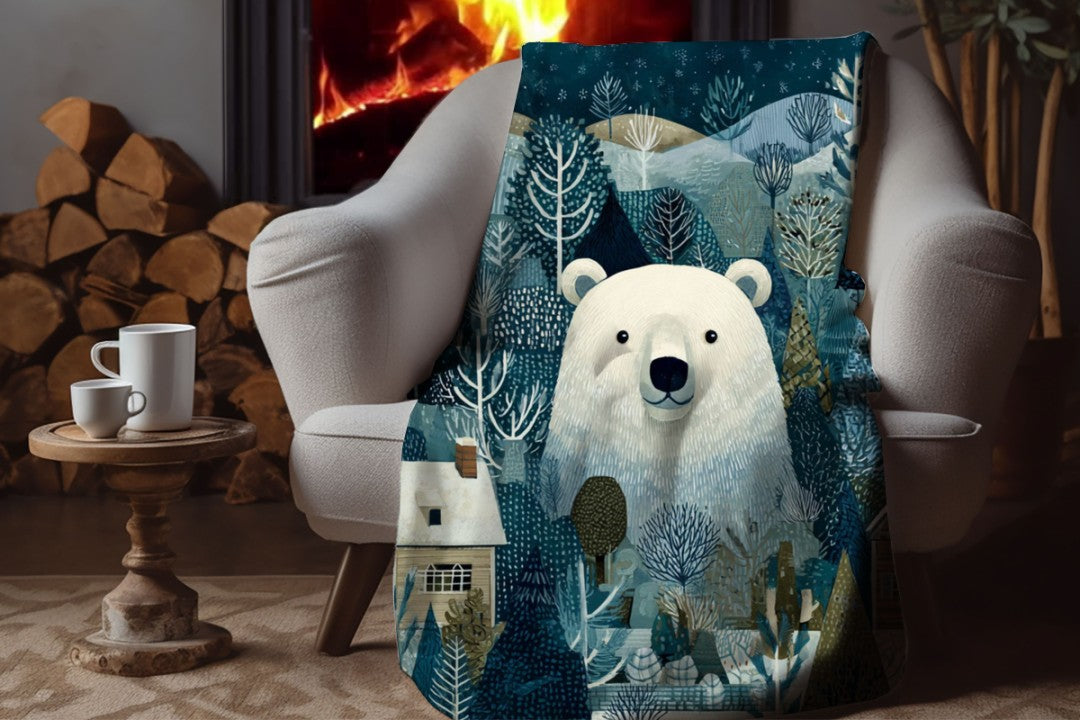 Winter Bear Sherpa Throw Blanket Woodland Cabin Decor