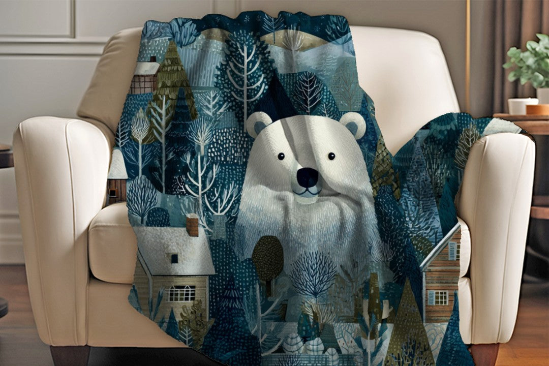 Winter Bear Sherpa Throw Blanket Woodland Cabin Decor