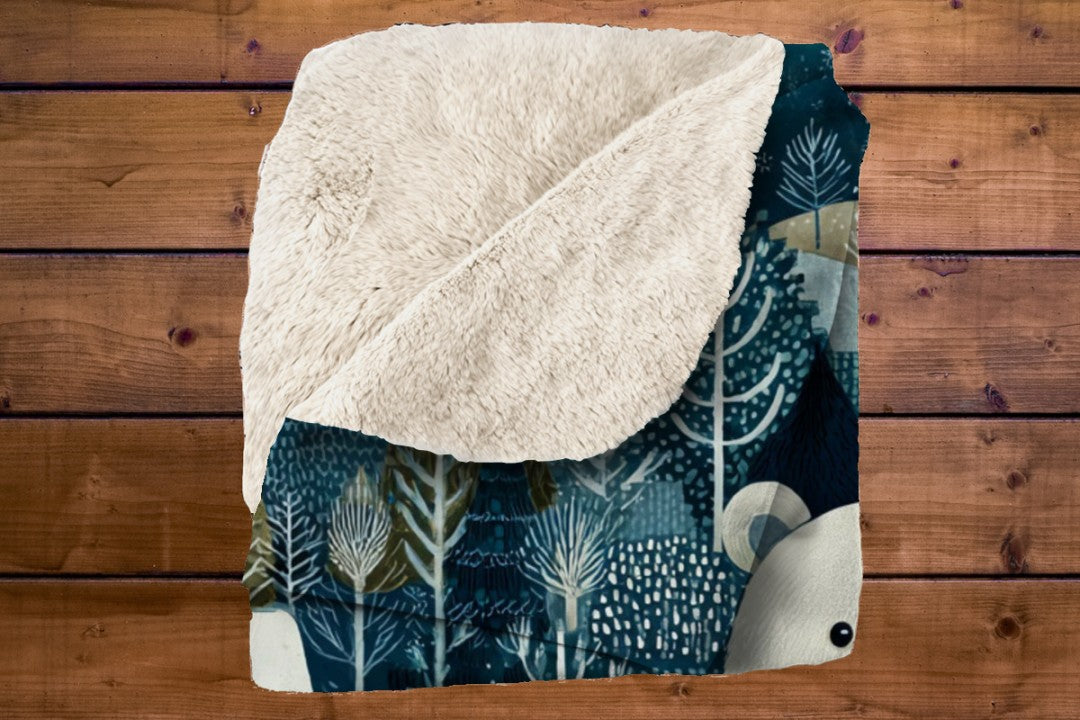 Winter Bear Sherpa Throw Blanket Woodland Cabin Decor