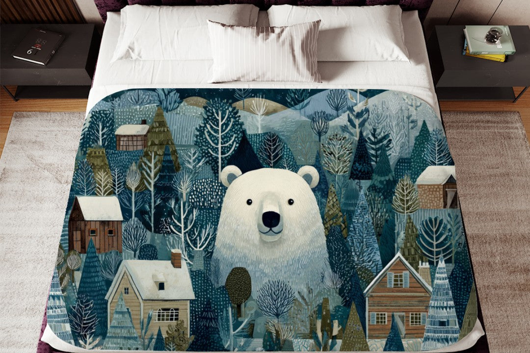 Winter Bear Sherpa Throw Blanket Woodland Cabin Decor
