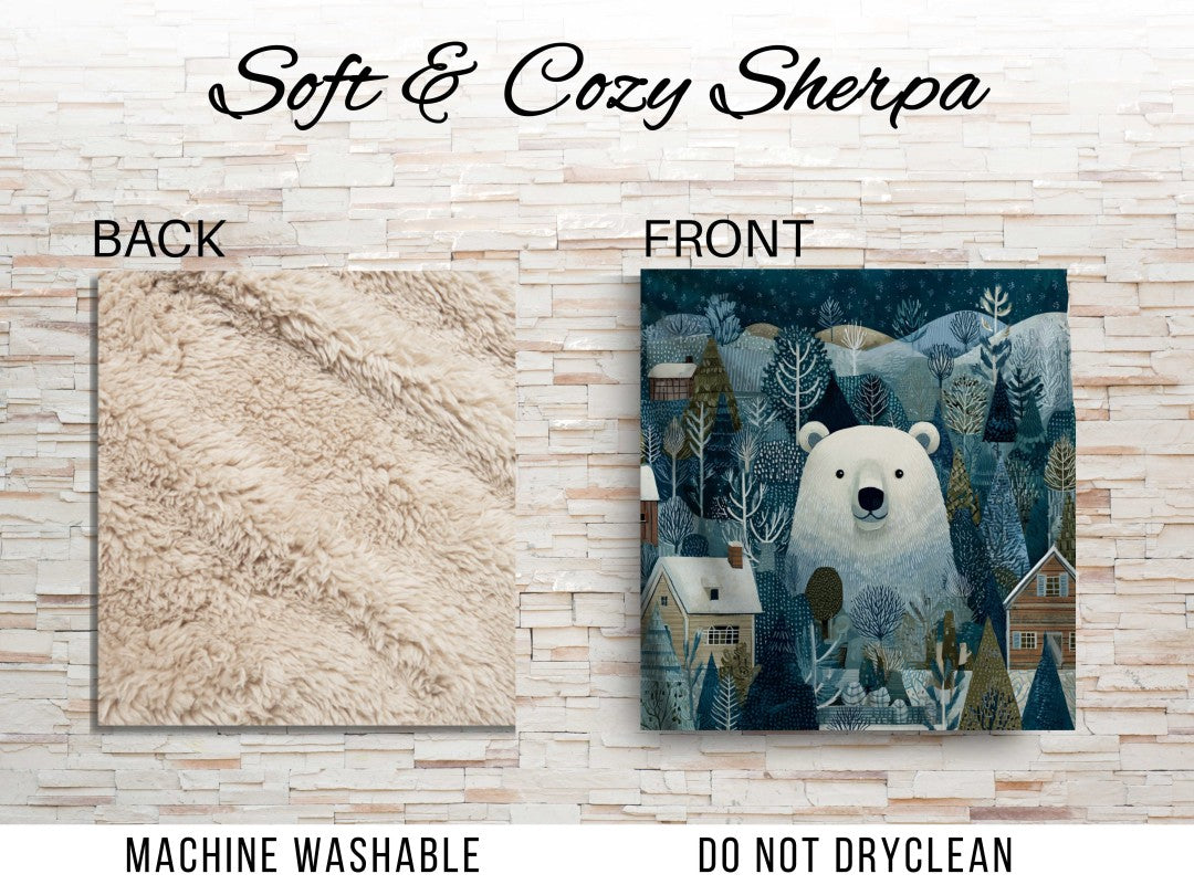 Winter Bear Sherpa Throw Blanket Woodland Cabin Decor