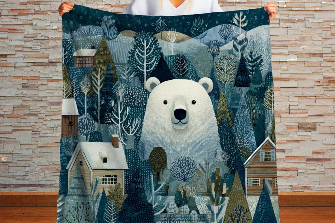 Winter Bear Sherpa Throw Blanket Woodland Cabin Decor