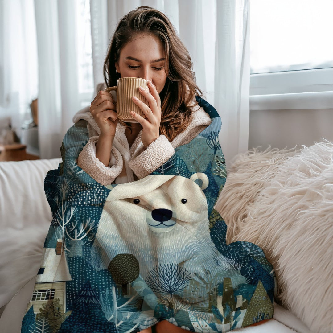 Winter Bear Sherpa Throw Blanket Woodland Cabin Decor