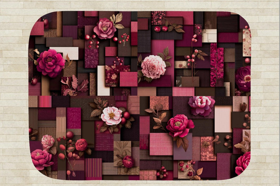 Burgundy Floral Patchwork Sherpa Throw Blanket