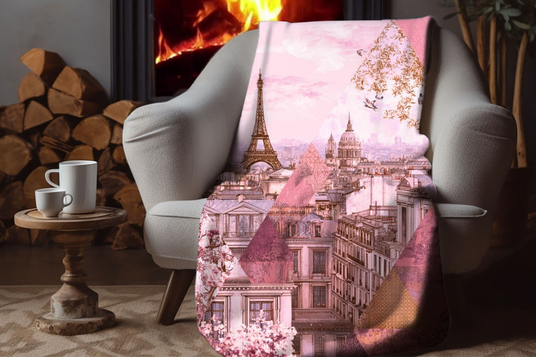 Paris Blush Geometric Sherpa Throw Blanket
