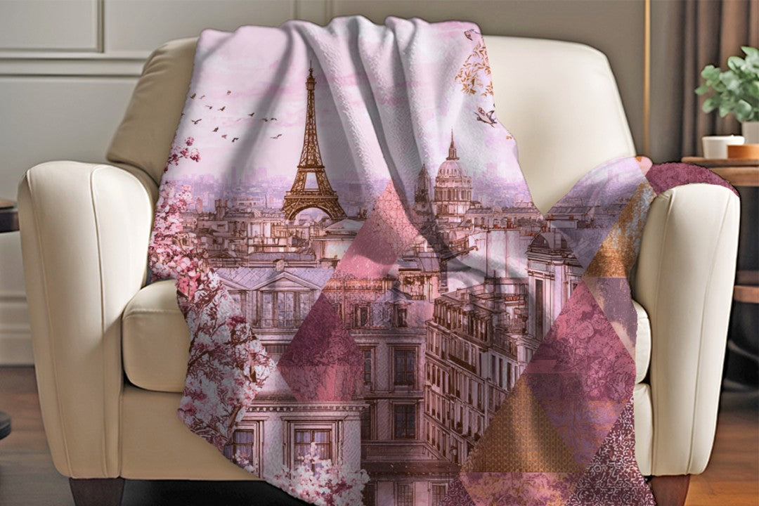 Paris Blush Geometric Sherpa Throw Blanket