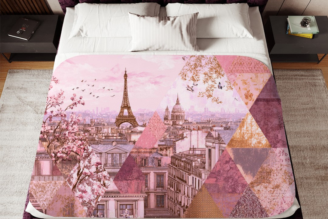 Paris Blush Geometric Sherpa Throw Blanket