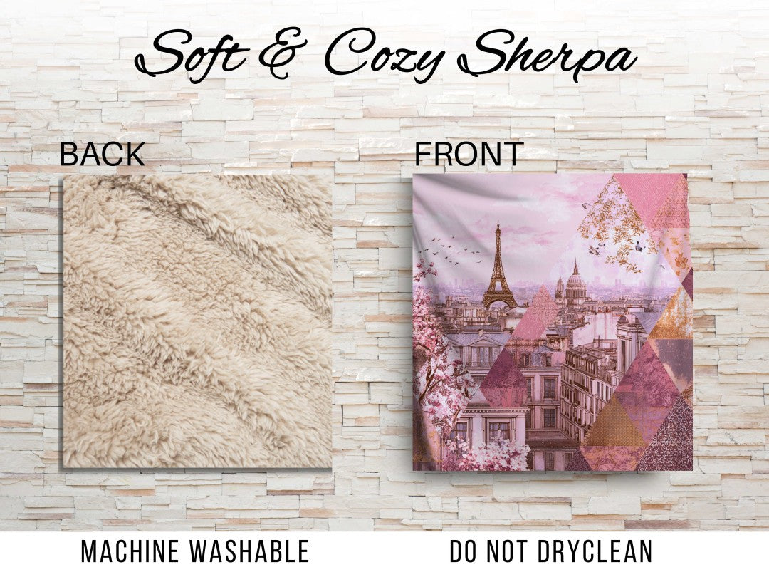 Paris Blush Geometric Sherpa Throw Blanket