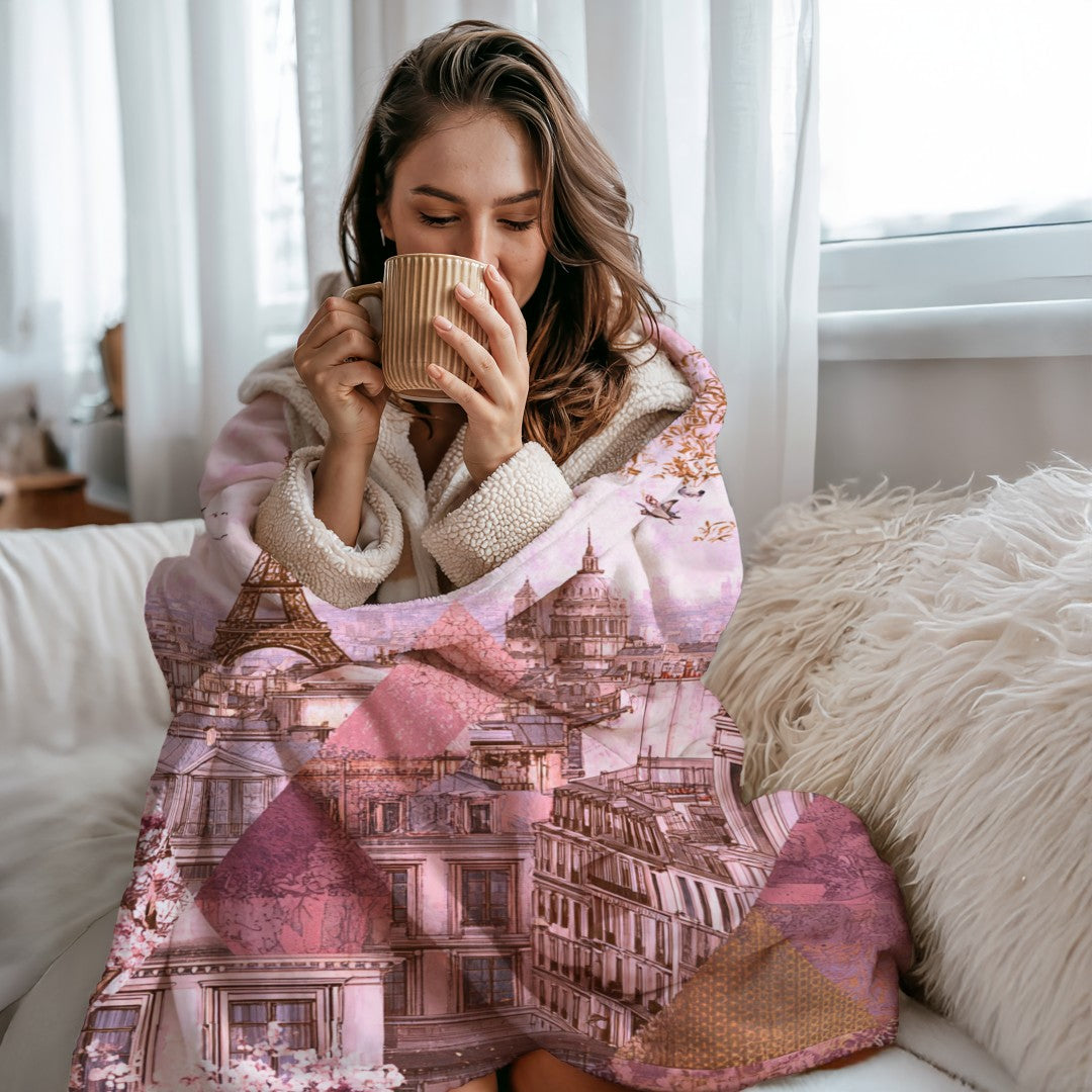 Paris Blush Geometric Sherpa Throw Blanket