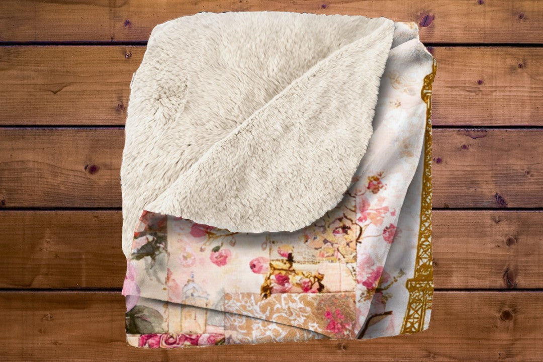 Paris Floral Patchwork Sherpa Throw Blanket