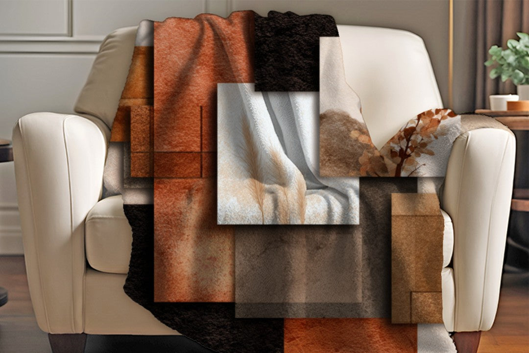 Neutral Botanical Abstract Sherpa Throw Blanket