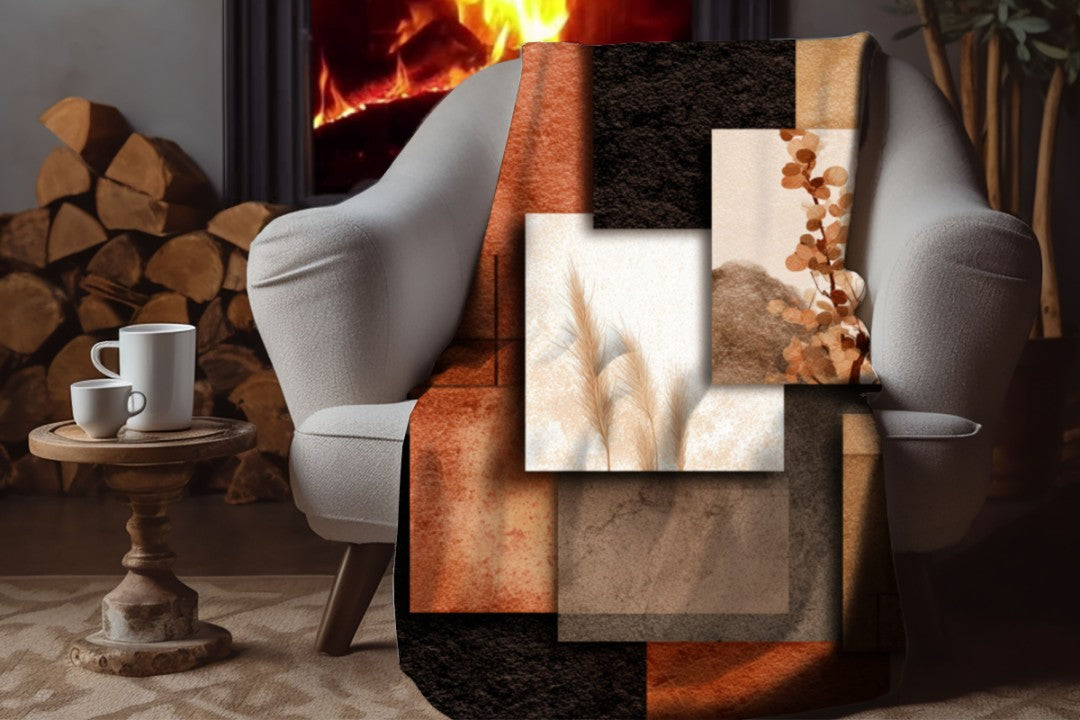 Neutral Botanical Abstract Sherpa Throw Blanket