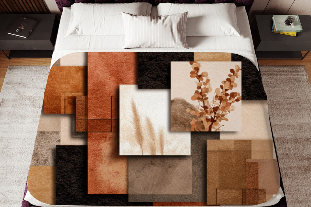 Neutral Botanical Abstract Sherpa Throw Blanket