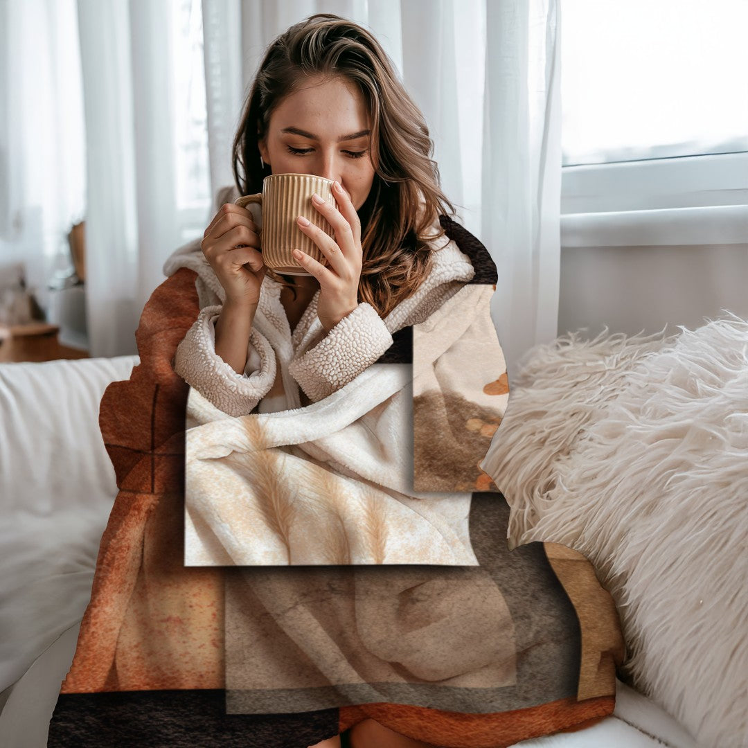 Neutral Botanical Abstract Sherpa Throw Blanket