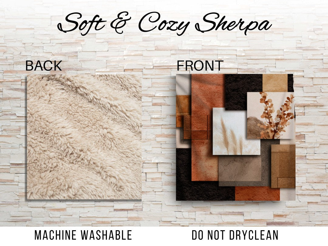 Neutral Botanical Abstract Sherpa Throw Blanket