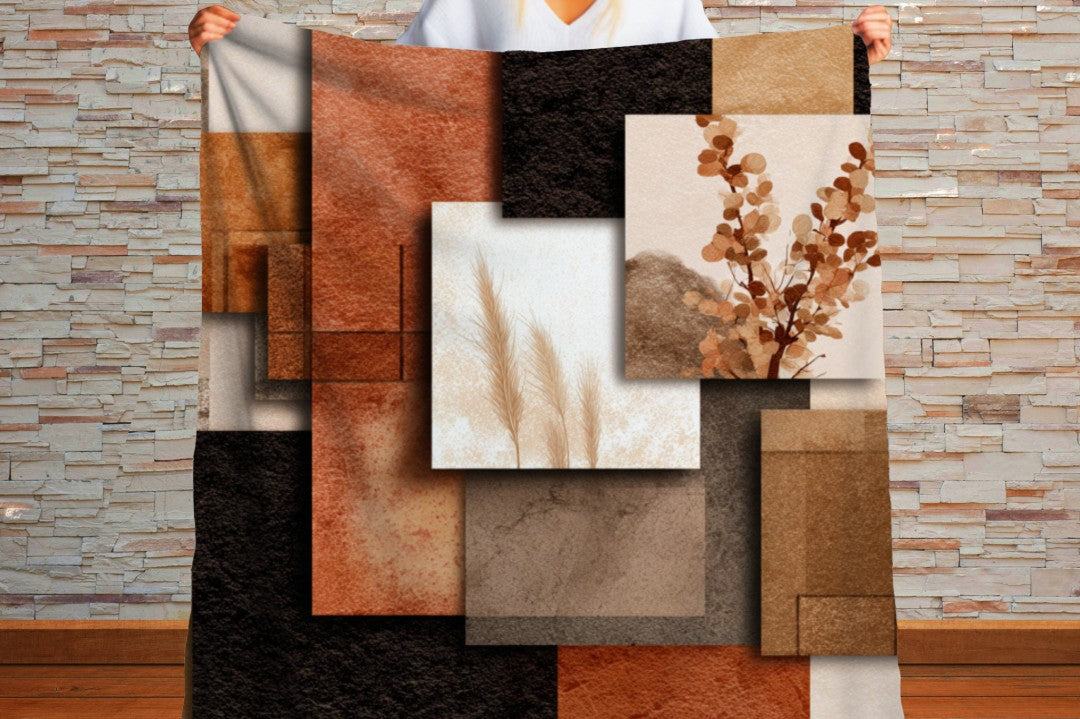 Neutral Botanical Abstract Sherpa Throw Blanket