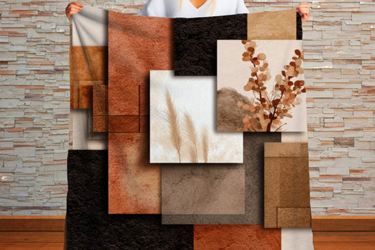 Neutral Botanical Abstract Sherpa Throw Blanket