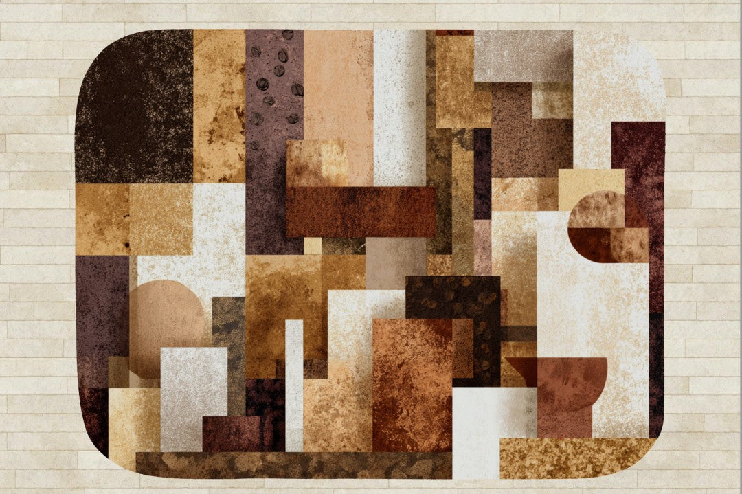 Neutral Abstract Patchwork Sherpa Throw Blanket