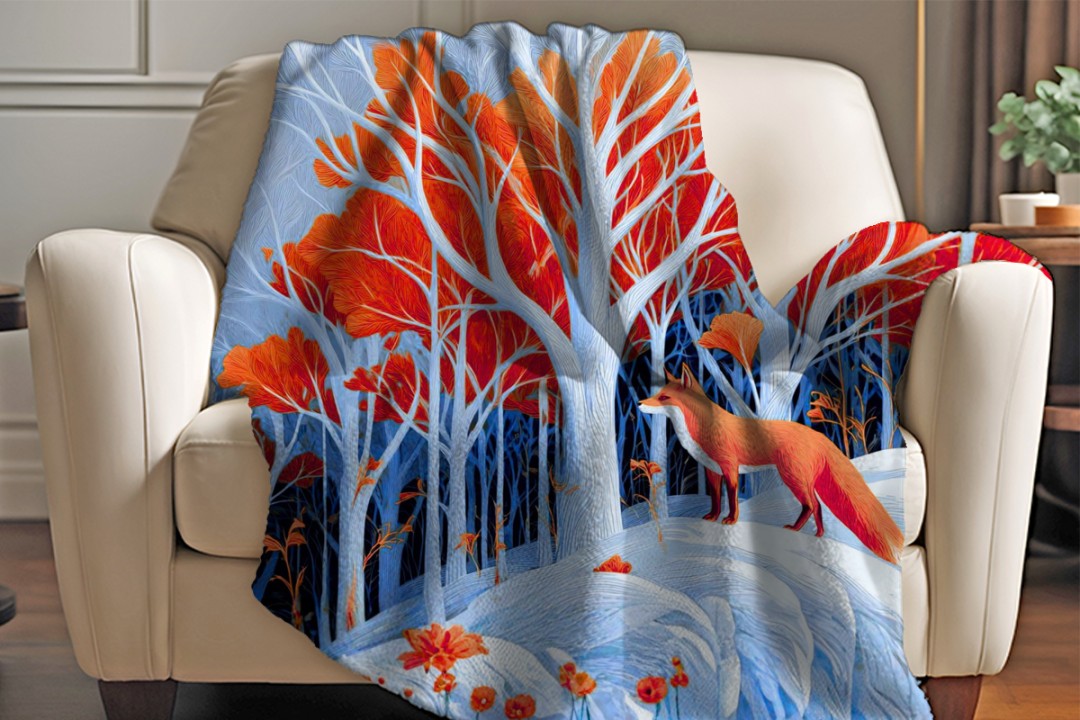 Fox Woodland Sherpa Blanket Whimsical Forest Animal Cozy Throw
