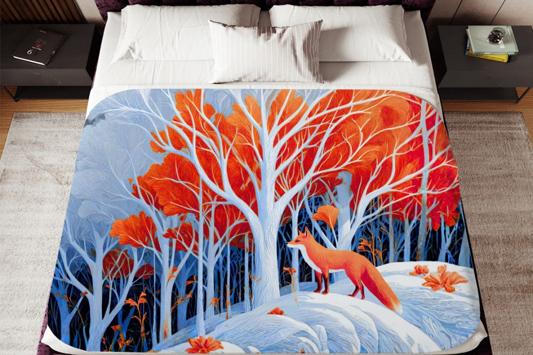 Fox Woodland Sherpa Blanket Whimsical Forest Animal Cozy Throw