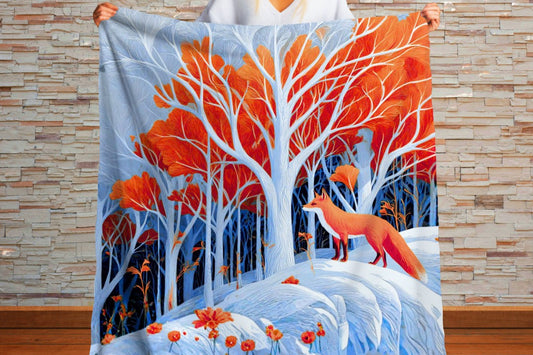 Fox Woodland Sherpa Blanket Whimsical Forest Animal Cozy Throw